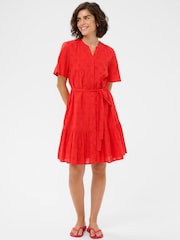 Kaffe Red KAfiona Tiered Shirt Dress - Image 3 of 6