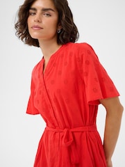 Kaffe Red KAfiona Tiered Shirt Dress - Image 4 of 6