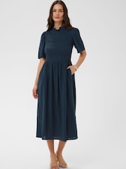 Kaffe Blue KAbethany Smocked Bodice Midi Dress - Image 1 of 6