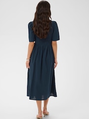 Kaffe Blue KAbethany Smocked Bodice Midi Dress - Image 2 of 6