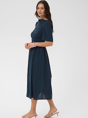 Kaffe Blue KAbethany Smocked Bodice Midi Dress - Image 3 of 6