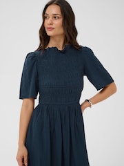 Kaffe Blue KAbethany Smocked Bodice Midi Dress - Image 4 of 6