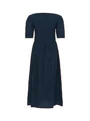 Kaffe Blue KAbethany Smocked Bodice Midi Dress - Image 6 of 6