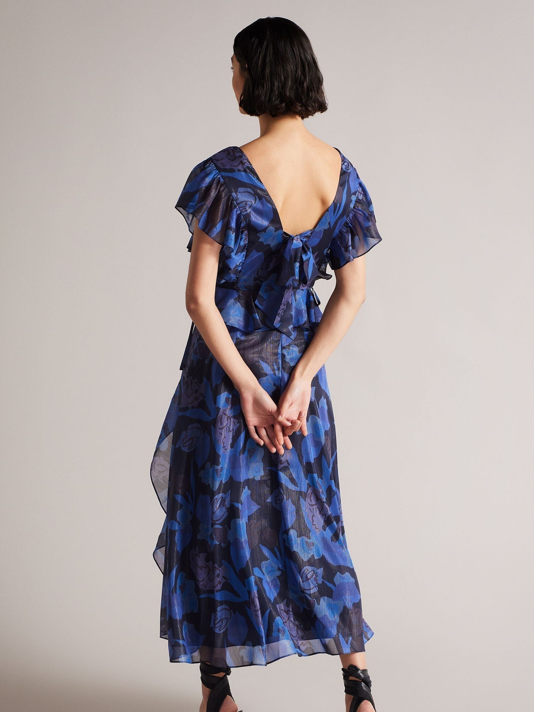 Ted baker navy ruffle dress online