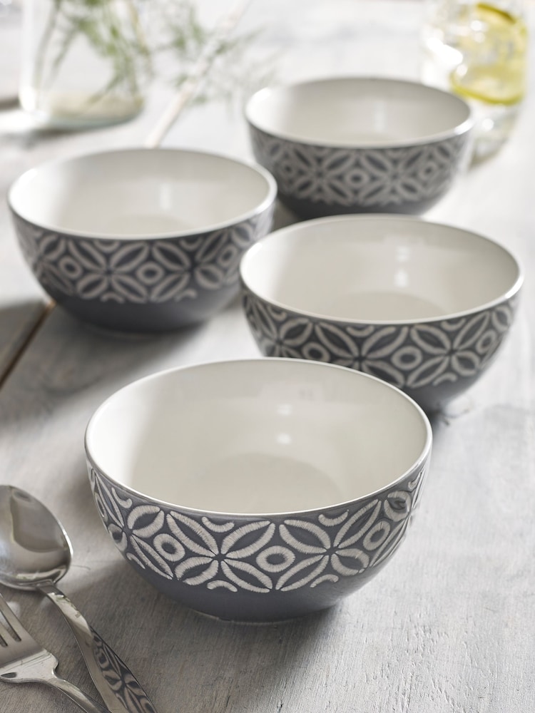 Grey Geo Embossed Set of 4 Bowls - Image 1 of 3
