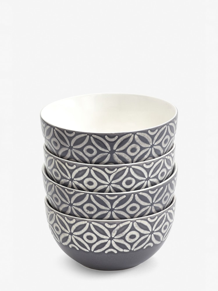 Grey Geo Embossed Set of 4 Bowls - Image 2 of 3