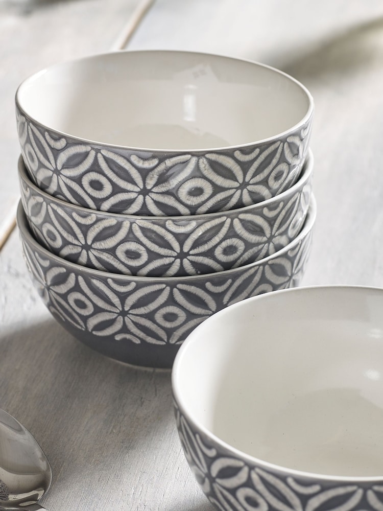 Grey Geo Embossed Set of 4 Bowls - Image 3 of 3