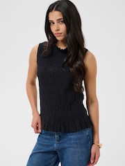 Kaffe Black Smocked Ruffle Neck Top - Image 1 of 6