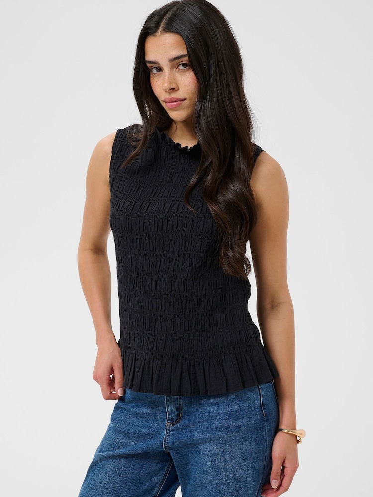 Kaffe Black Smocked Ruffle Neck Top - Image 1 of 6 Kaffe Black Smocked Ruffle Neck Top - Image 1 of 6