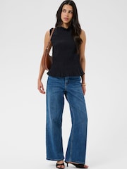 Kaffe Black Smocked Ruffle Neck Top - Image 2 of 6