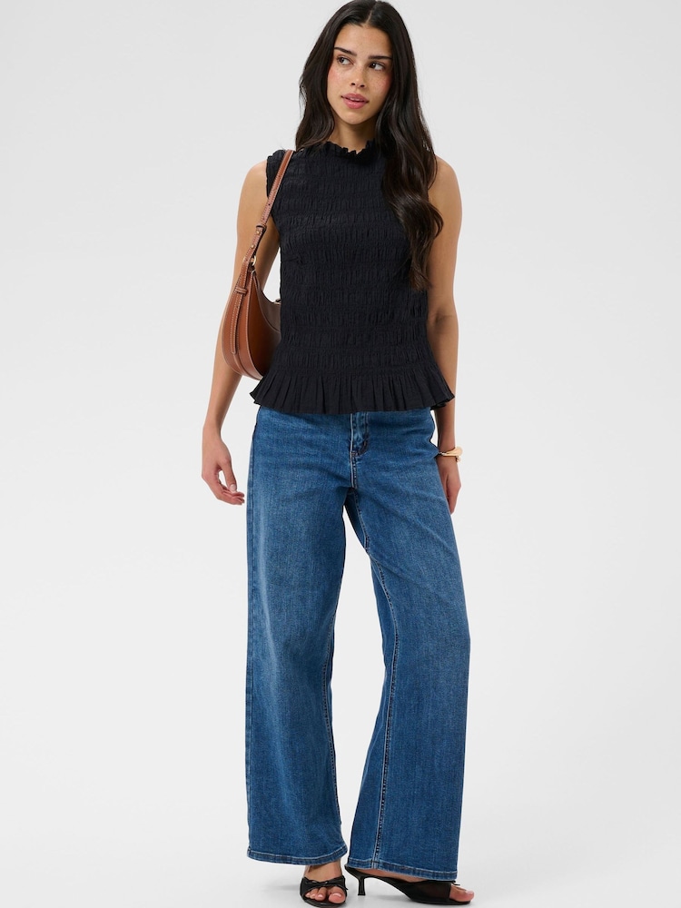 Kaffe Black Smocked Ruffle Neck Top - Image 2 of 6 Kaffe Black Smocked Ruffle Neck Top - Image 2 of 6