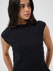 Kaffe Black Smocked Ruffle Neck Top - Image 4 of 6
