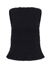 Kaffe Black Smocked Ruffle Neck Top - Image 5 of 6
