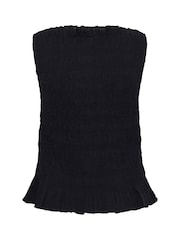 Kaffe Black Smocked Ruffle Neck Top - Image 6 of 6