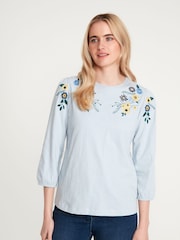 M&co Damen Top mit Blumenstickerei, Blau - Bild 1 von 4