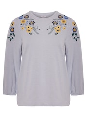 M&co Damen Top mit Blumenstickerei, Blau - Bild 4 von 4