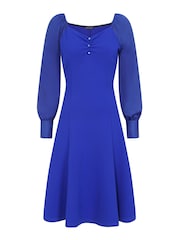 Hot Squash Blue Blouson Sleeved Scuba Fit-N-Flare Dress - Image 3 of 3