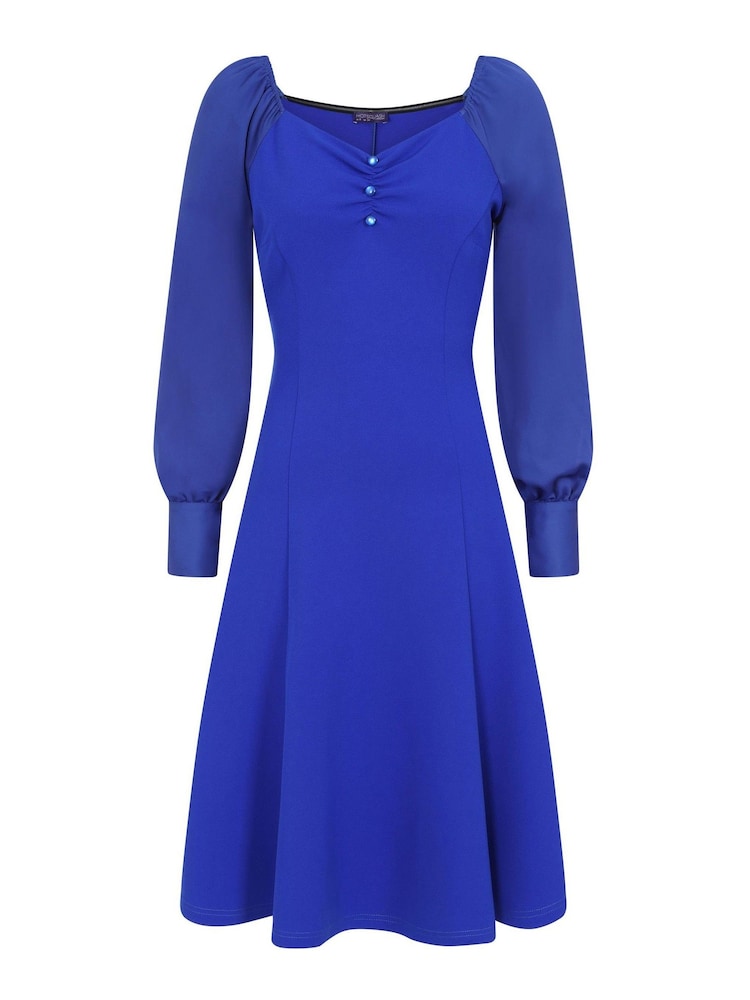 Hot Squash Blue Blouson Sleeved Scuba Fit-N-Flare Dress - Image 3 of 3