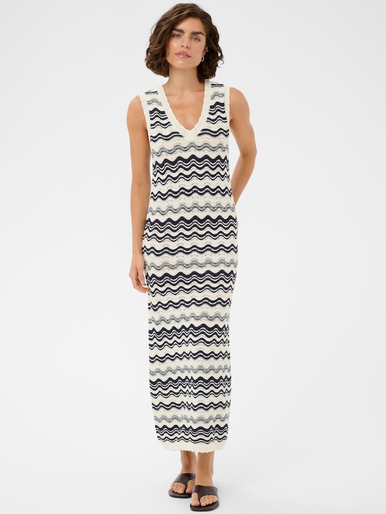 Kaffe White KAanna Knit V-Neck Maxi Dress - Image 1 of 5