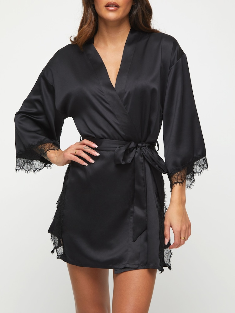 Ann Summers Black Satin Cherryann Robe Dressing Gown - Image 1 of 6