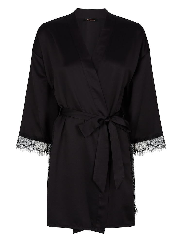 Ann Summers Black Satin Cherryann Robe Dressing Gown - Image 6 of 6