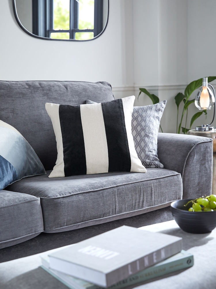 Black/White Stripe 50 x 50cm Linford Velvet Cushion - Image 1 of 5