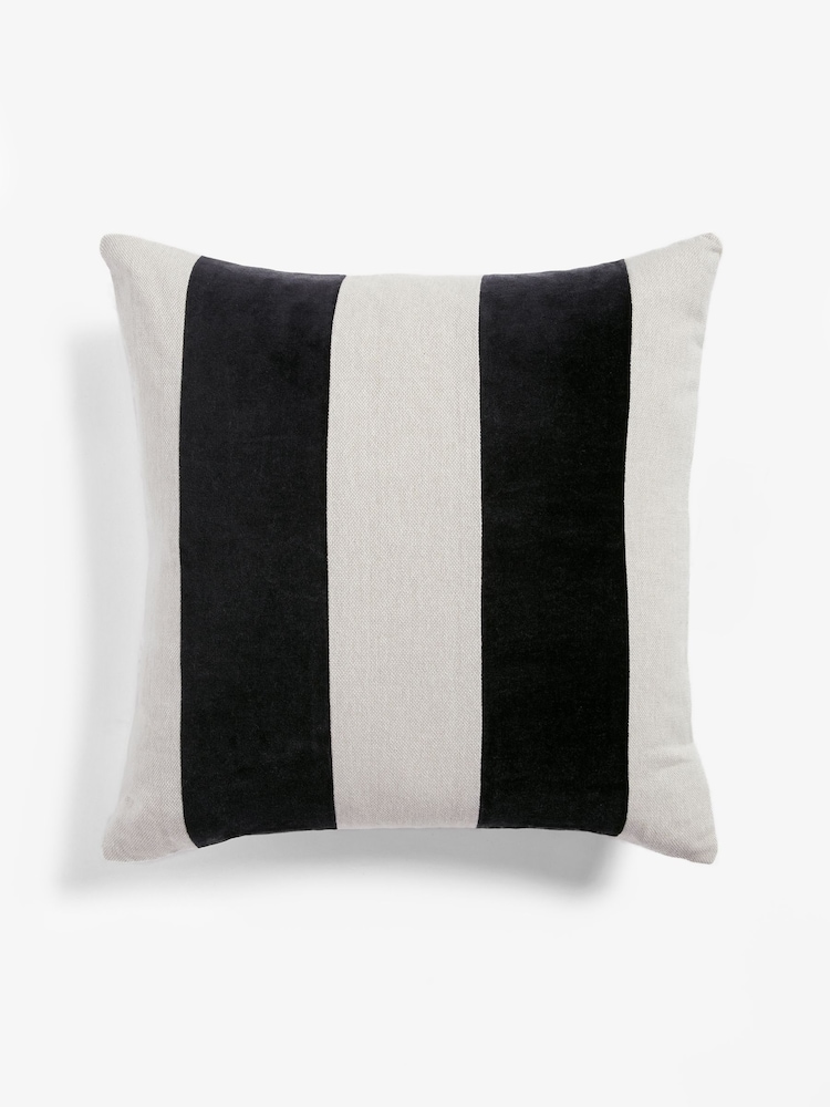 Black/White Stripe 50 x 50cm Linford Velvet Cushion - Image 3 of 5