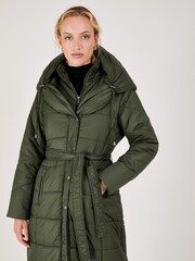 Monsoon Green Lorena Padded Belted Maxi Coat - Image 3 of 4