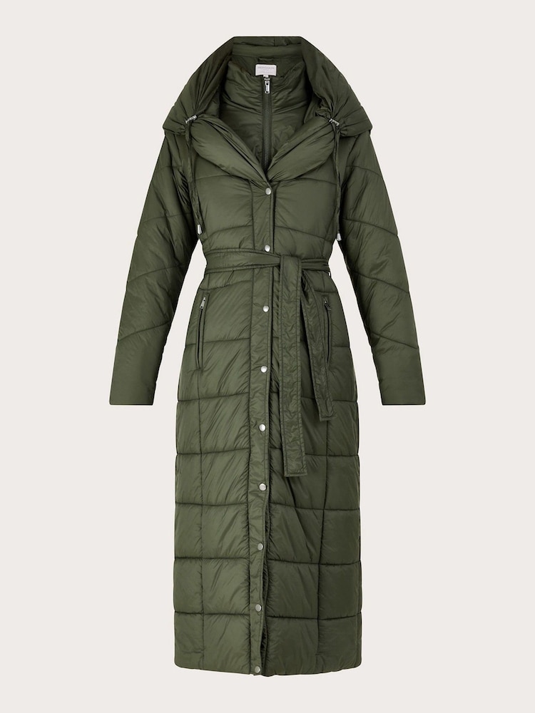 Monsoon Green Lorena Padded Belted Maxi Coat - Image 4 of 4