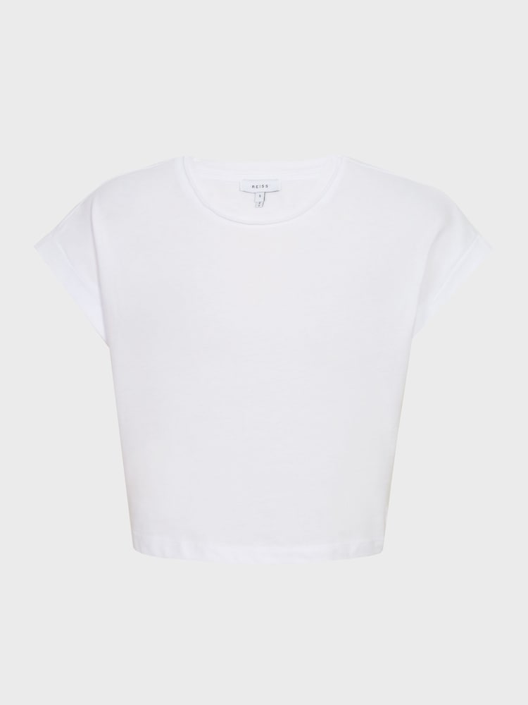Reiss White Terry Cotton Crew Neck Crop Top - Image 2 of 6