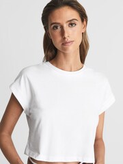 Reiss White Terry Cotton Crew Neck Crop Top - Image 4 of 6