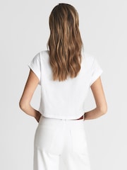 Reiss White Terry Cotton Crew Neck Crop Top - Image 5 of 6