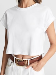 Reiss White Terry Cotton Crew Neck Crop Top - Image 6 of 6