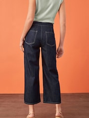 Rinse Blue Button Detail Cropped Wide Leg Jeans - Image 1 of 2