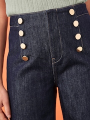 Rinse Blue Button Detail Cropped Wide Leg Jeans - Image 2 of 2