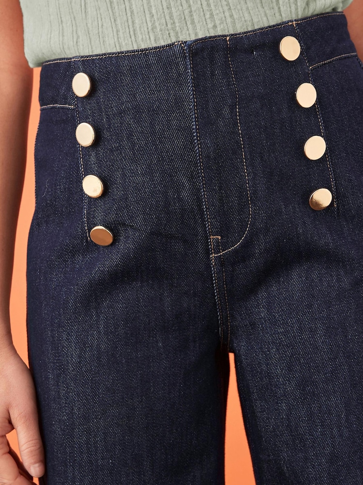 Rinse Blue Button Detail Cropped Wide Leg Jeans - Image 2 of 2