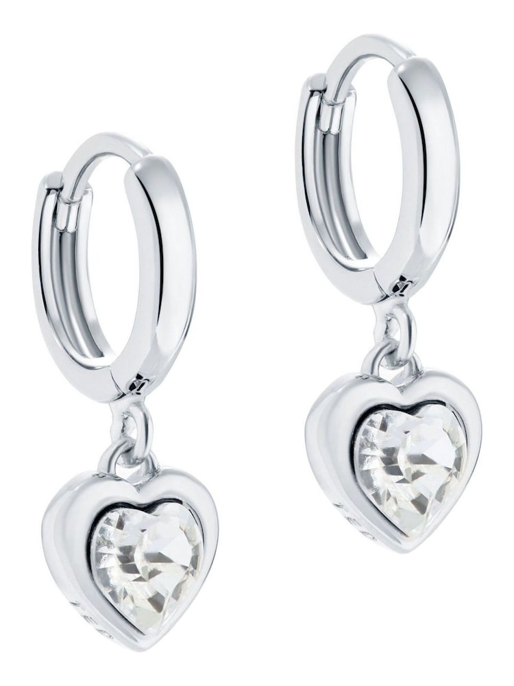 Ted Baker Silver Tone HANNIY: Crystal Heart Huggie Earrings - Image 1 of 6