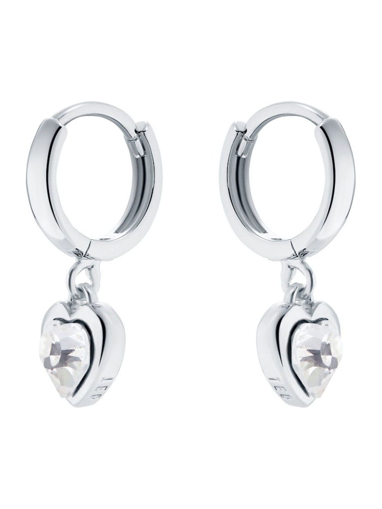 Ted Baker Silver Tone HANNIY: Crystal Heart Huggie Earrings - Image 2 of 6
