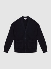 Reiss Navy Bardot Chunky Knit Ribbed Cardigan - Image 2 of 5