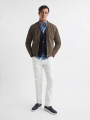 Reiss Navy Bardot Chunky Knit Ribbed Cardigan - Image 3 of 5