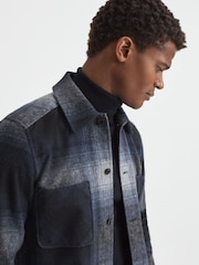 Reiss Blue Multi Idaho Wool Blend Check Overshirt - Image 1 of 5