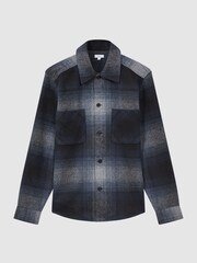 Reiss Blue Multi Idaho Wool Blend Check Overshirt - Image 2 of 5