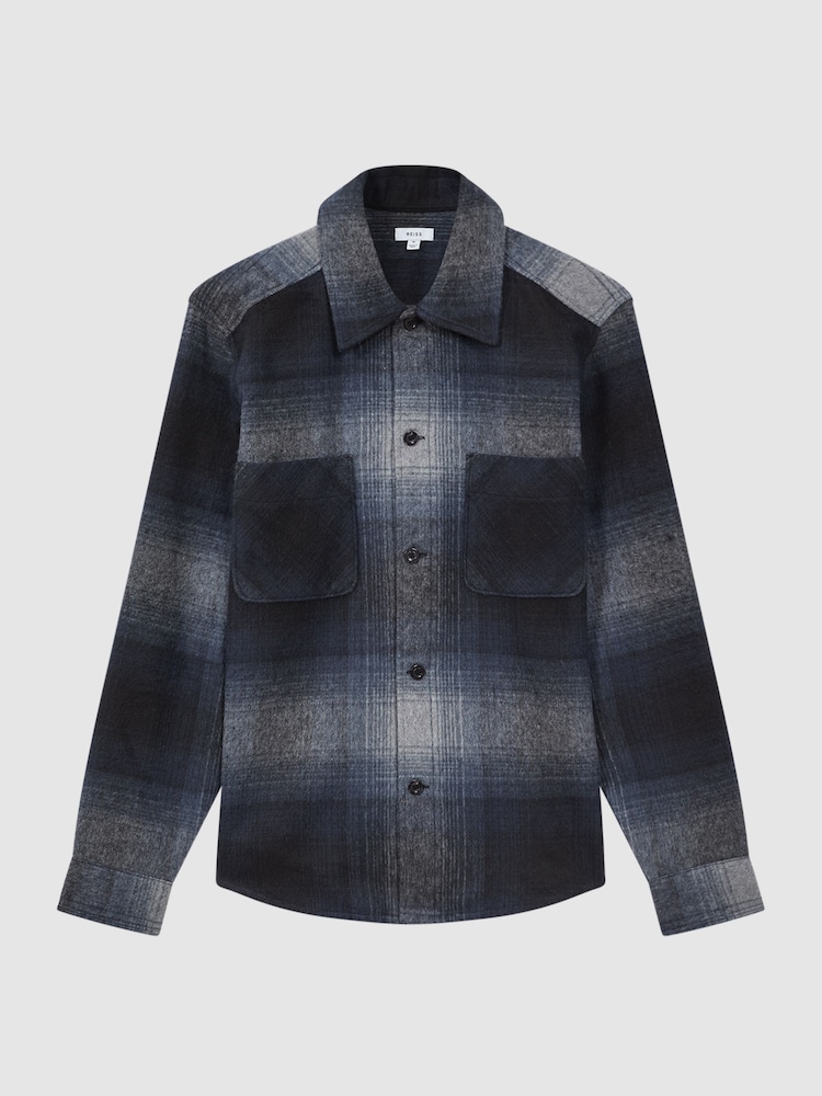 Reiss Blue Multi Idaho Wool Blend Check Overshirt - Image 2 of 5