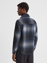 Reiss Blue Multi Idaho Wool Blend Check Overshirt - Image 4 of 5