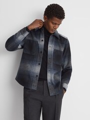 Reiss Blue Multi Idaho Wool Blend Check Overshirt - Image 5 of 5