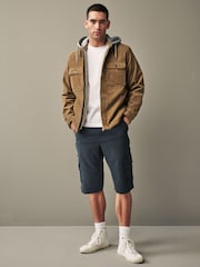 Navy Blue Long Length Belted Cargo Shorts - Image 1 of 9