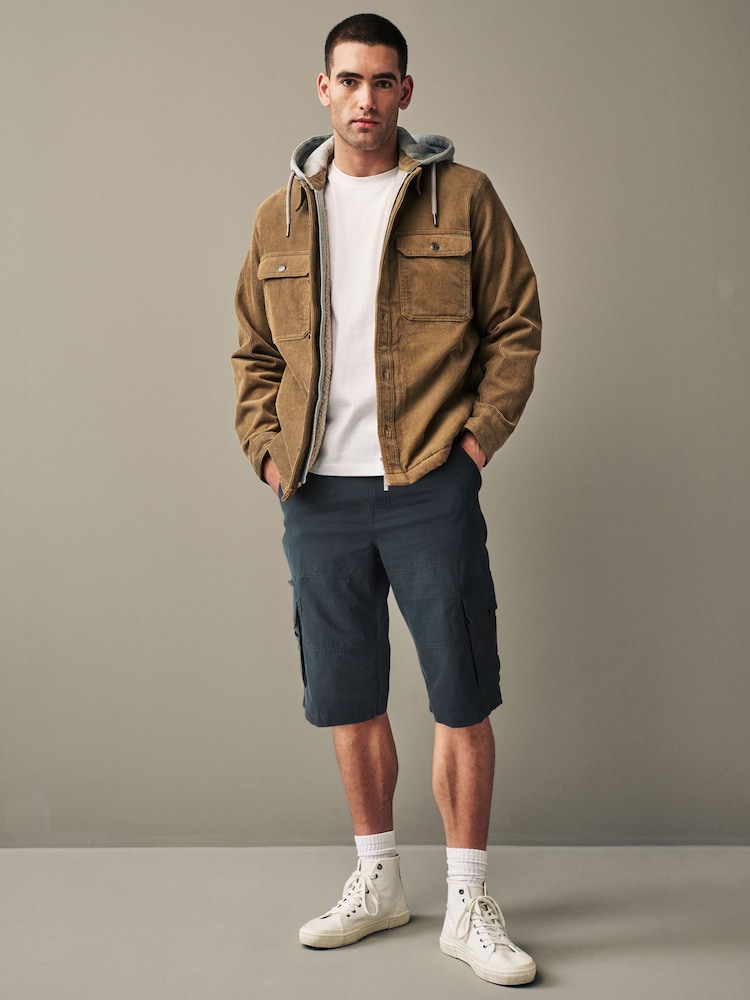 Navy Blue Long Length Belted Cargo Shorts - Image 1 of 9