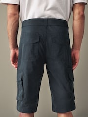 Navy Blue Long Length Belted Cargo Shorts - Image 2 of 9