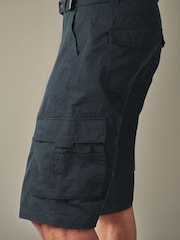 Navy Blue Long Length Belted Cargo Shorts - Image 4 of 9