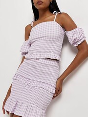 River Island Light Purple Gingham Shirred Mini Skirt - Image 4 of 5